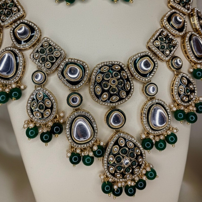 Green Bead Kundan Necklace Set