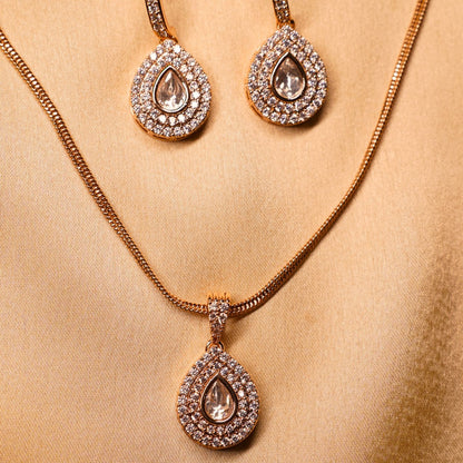 AD Golden Teardrop Pendant & Earring Set