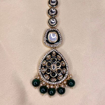 Green Bead Kundan Necklace Set