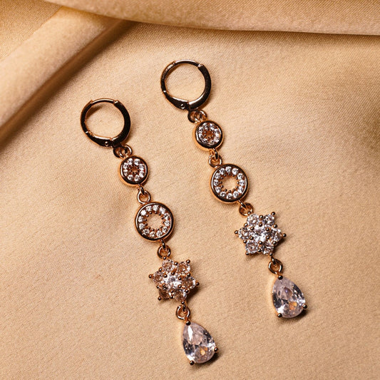 Rose Gold Toned Drop Earrings With Crystal Accents