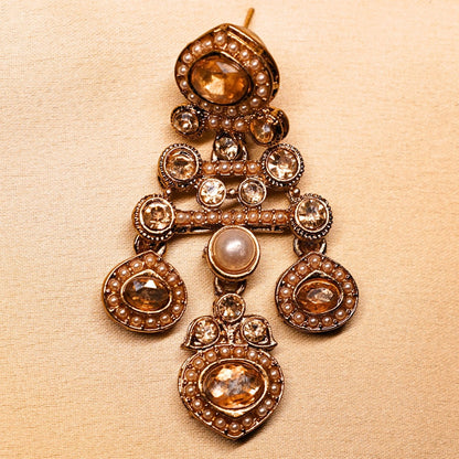 Gold Plated Stone Studded Dangle Earrings