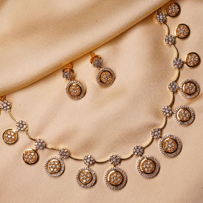 Golden Designer Necklace With Earring