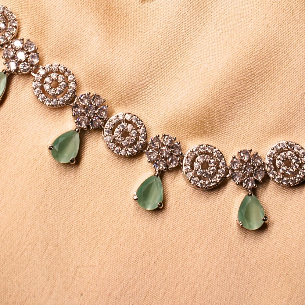 Handcrafted Brass Artificial Green Beads Necklace & Earrings