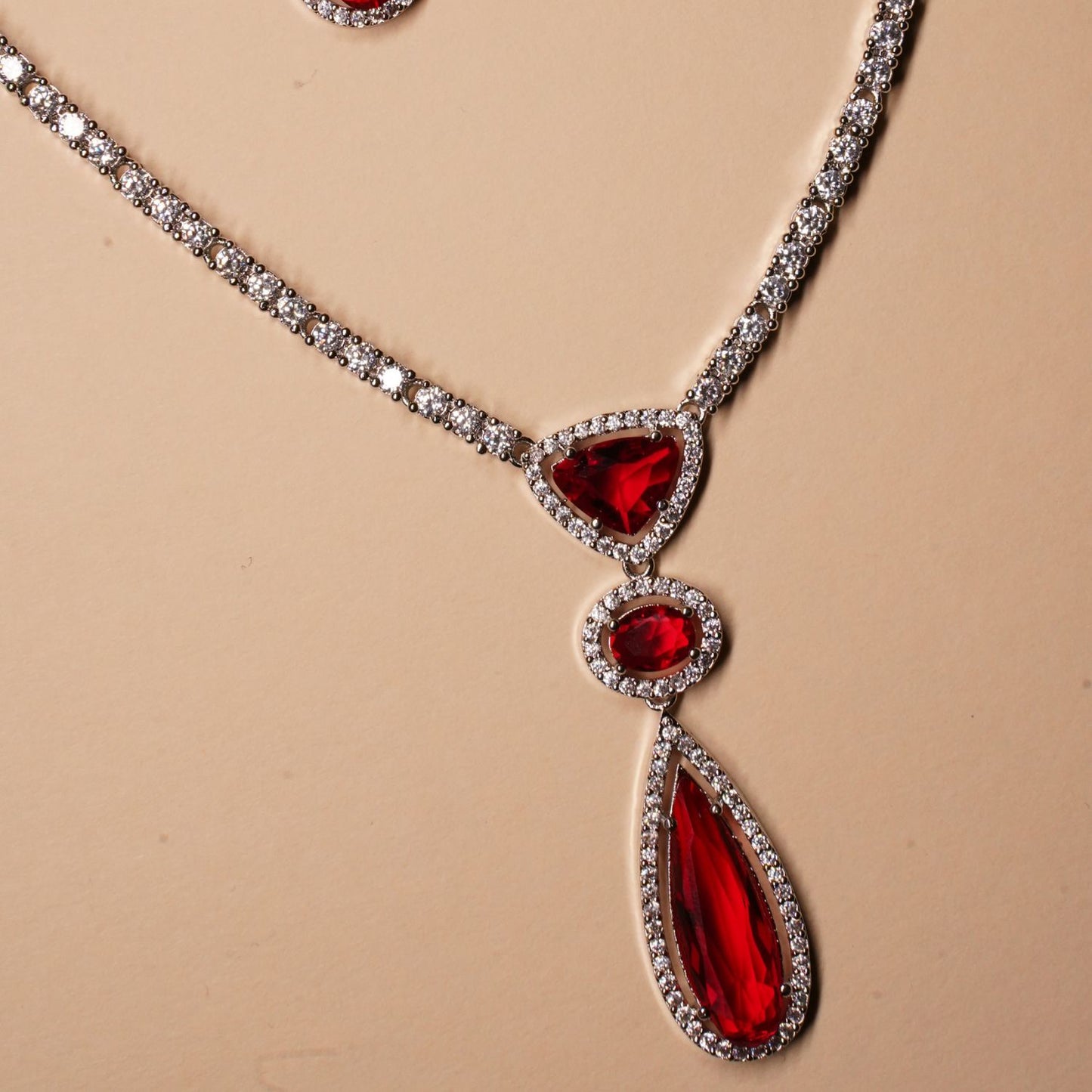 Women Silver-plated American Diamond Set
